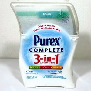 Purex Complete 3 in 1 Laundry Sheets Detergent Softener Anti Static 20 Loads